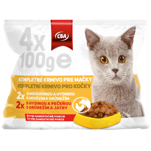 CBA Kompletné krmivo pre mačky 4 x 100 g (kapsičky)