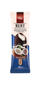 CBA NUKY. Mrazený krém s rastlinným tukom s kokosovou príchuťou v mliečnej kakaovejpoleve 100 ml